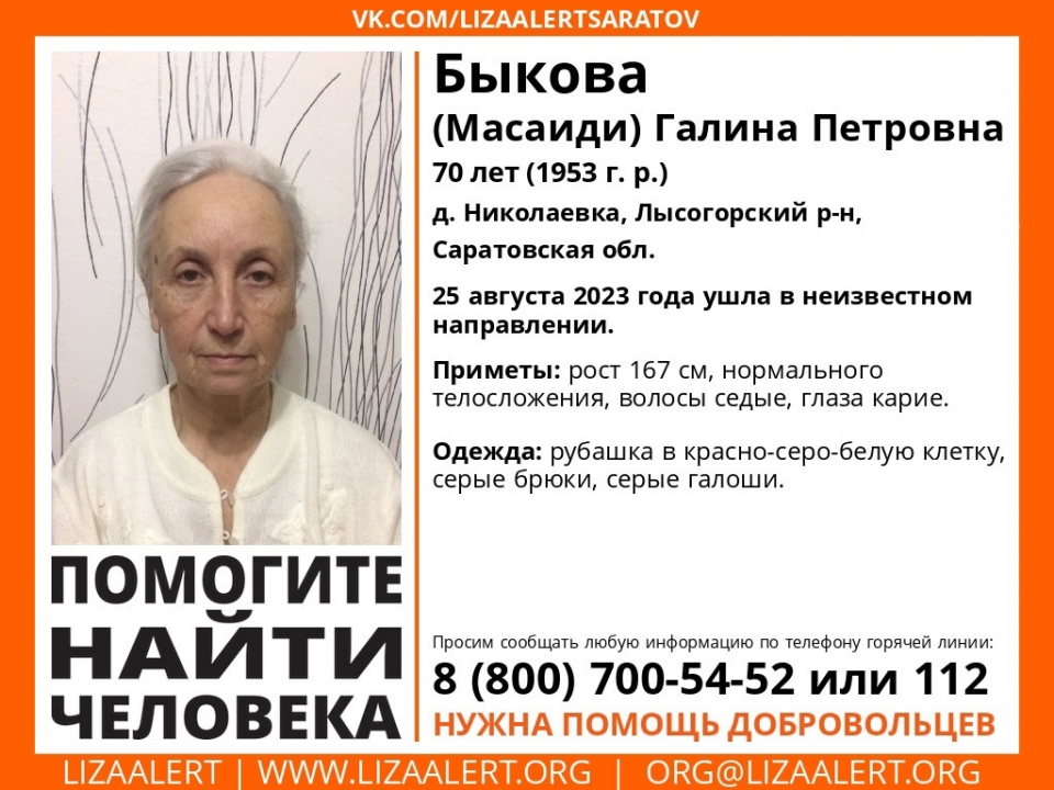 Под Саратовом ищут пропавшую пенсионерку в серых галошах
