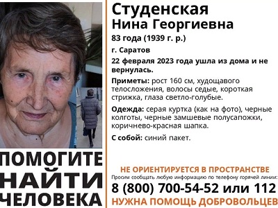 Волонтеры просят помочь в поисках пенсионерки в серой куртке и с синим пакетом