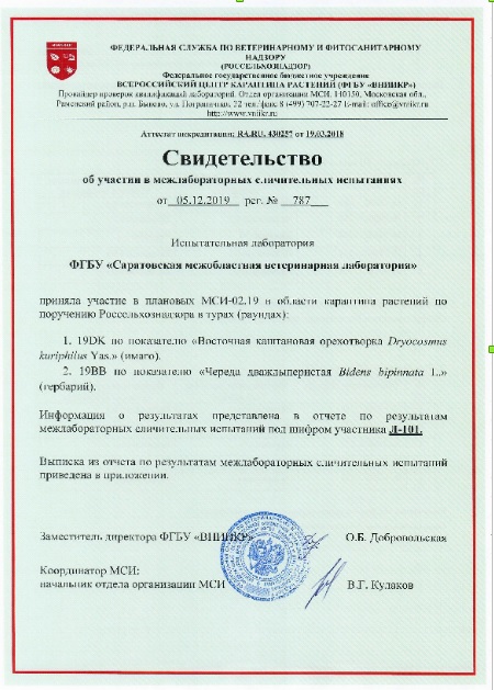 Результаты участия ФГБУ «Саратовская МВЛ» в плановых межлабораторных сличительных испытаниях (МСИ)